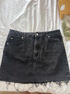 Topshop Black Frayed Hem Denim Mini Skirt